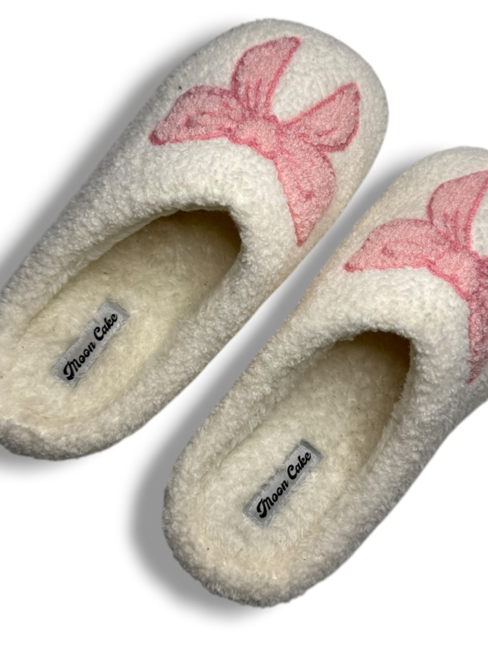 Moon Cake Cream Slippers with Pink Bow Size M 7/8 - Picture 2 of 6